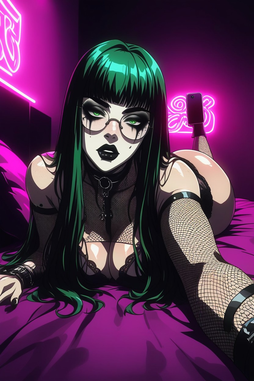 Beautiful Gothic, Light Makeup, Black Lipstick Hentai AI Porn