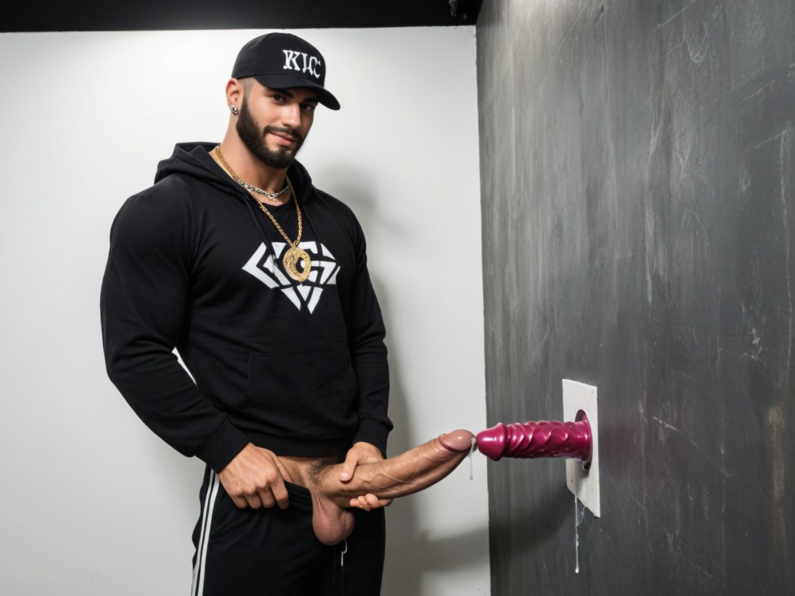 Black Cap Says Fuckr, Abs Visible, Huge Thick Vibrating Bbc Cock Looks Like Dildo AI Gay Porn