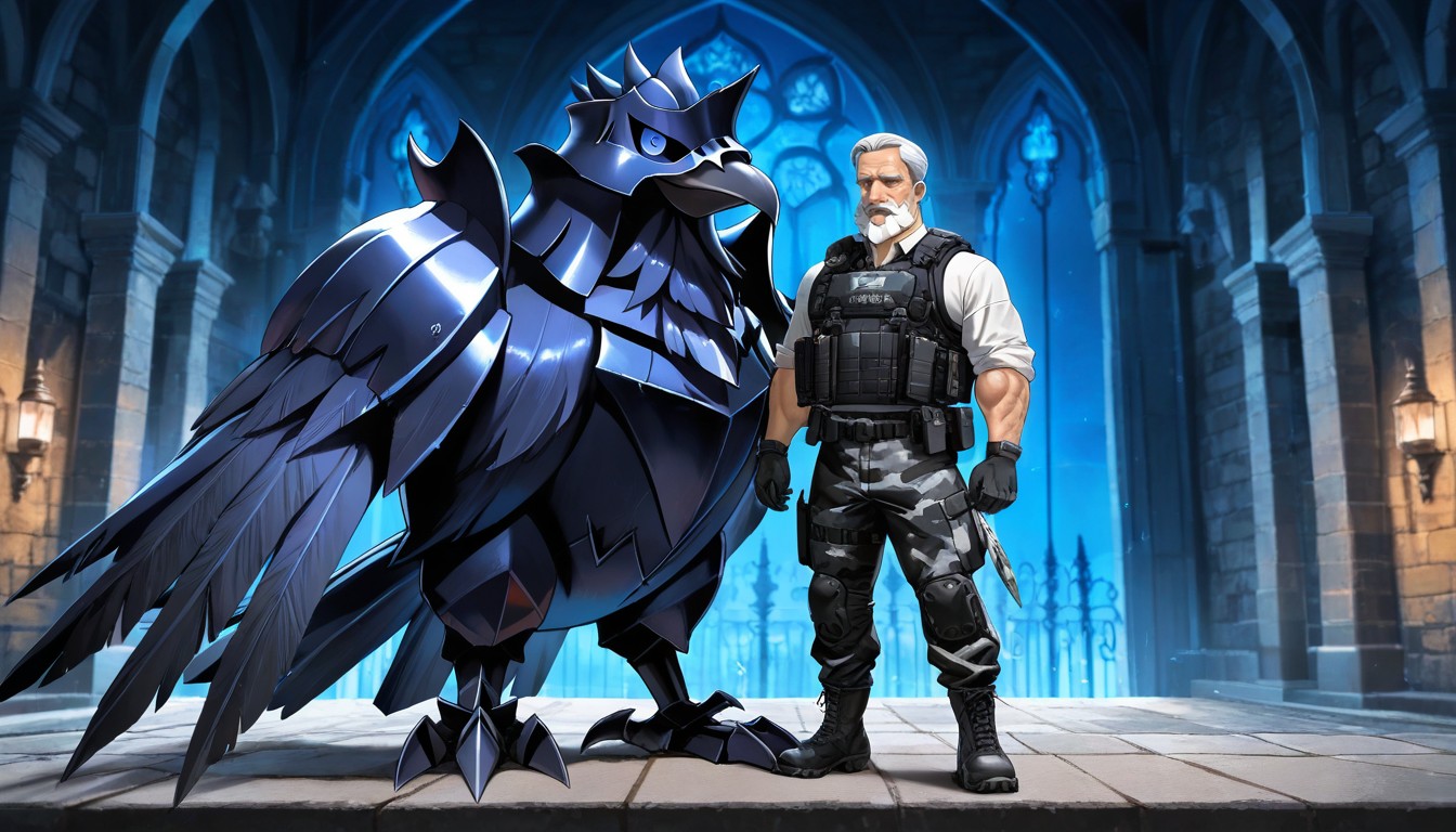 Corviknight Standing On Right Side, Black Camo Pants, Detailed Textures AI Gay Porn