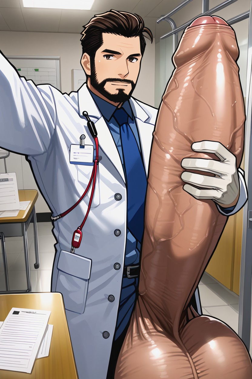 Examination Room, Masculine Men, Gigantic Uncut Dick With Foreskin AI Gay Porn