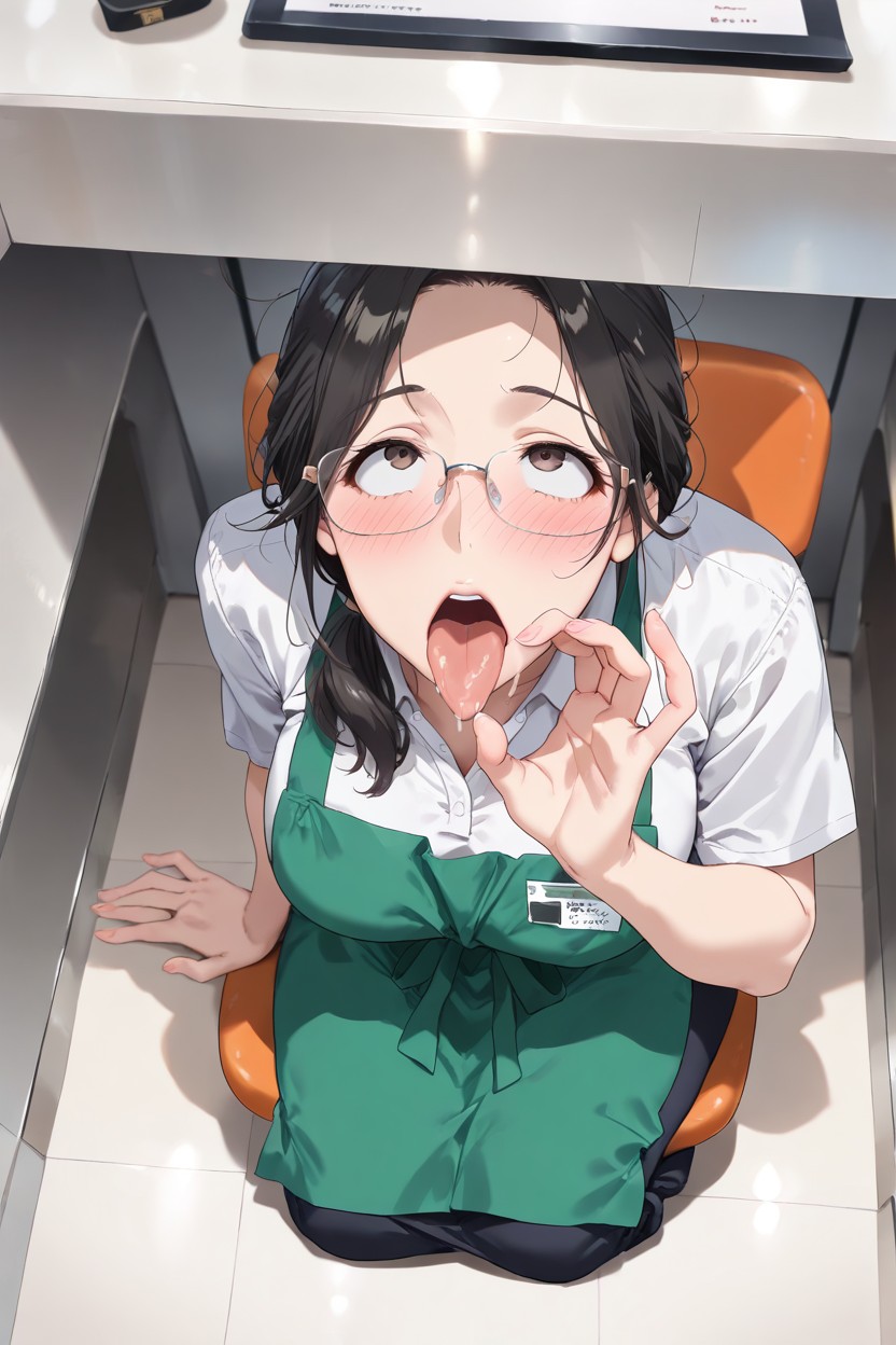 Mouth Open, Name Tag, Black Hair Hentai AI Porn