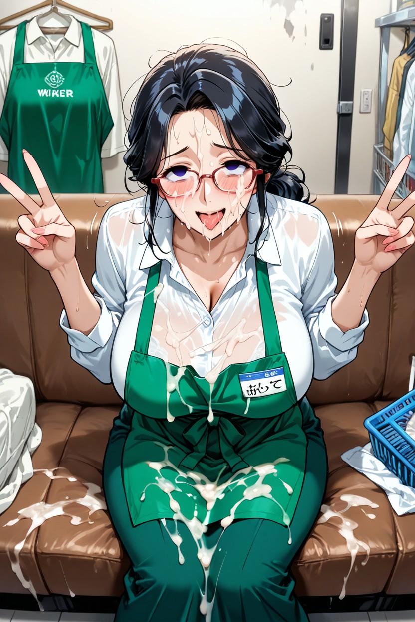 Black Hair, Supermarket Uniform, Glasses Hentai AI Porn