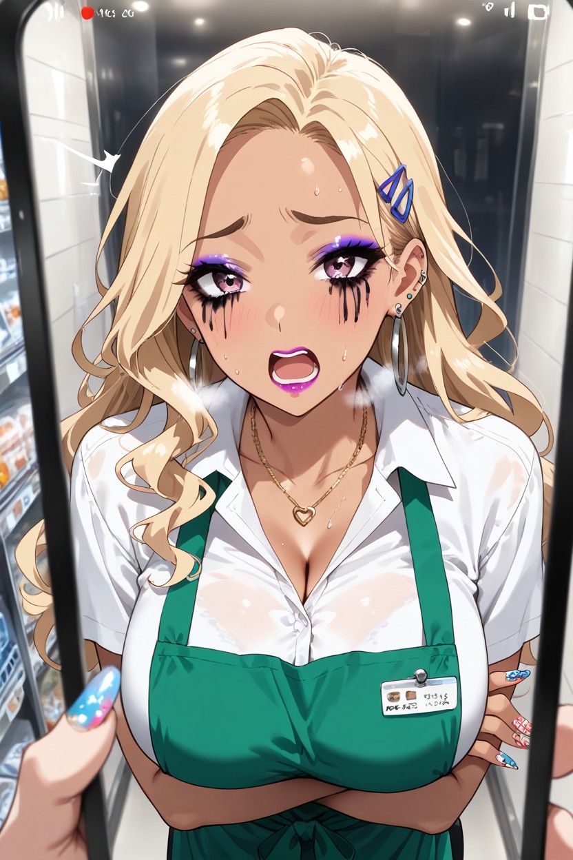 Supermarket Uniform, Heavy Makeup, Green Apron Hentai AI Porn