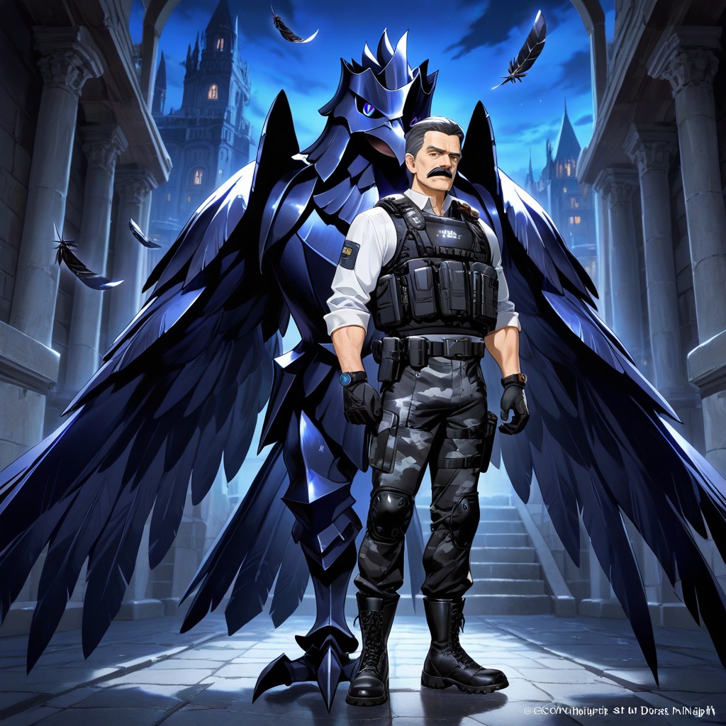 Wings Folded, Black Tactical Vest, Side View AI Gay Porn