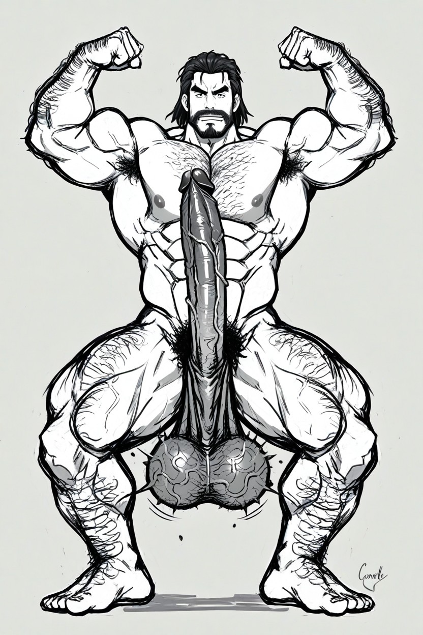 Veiny Cock, Extremly Hairy Balls, Naked Porno IA Gay