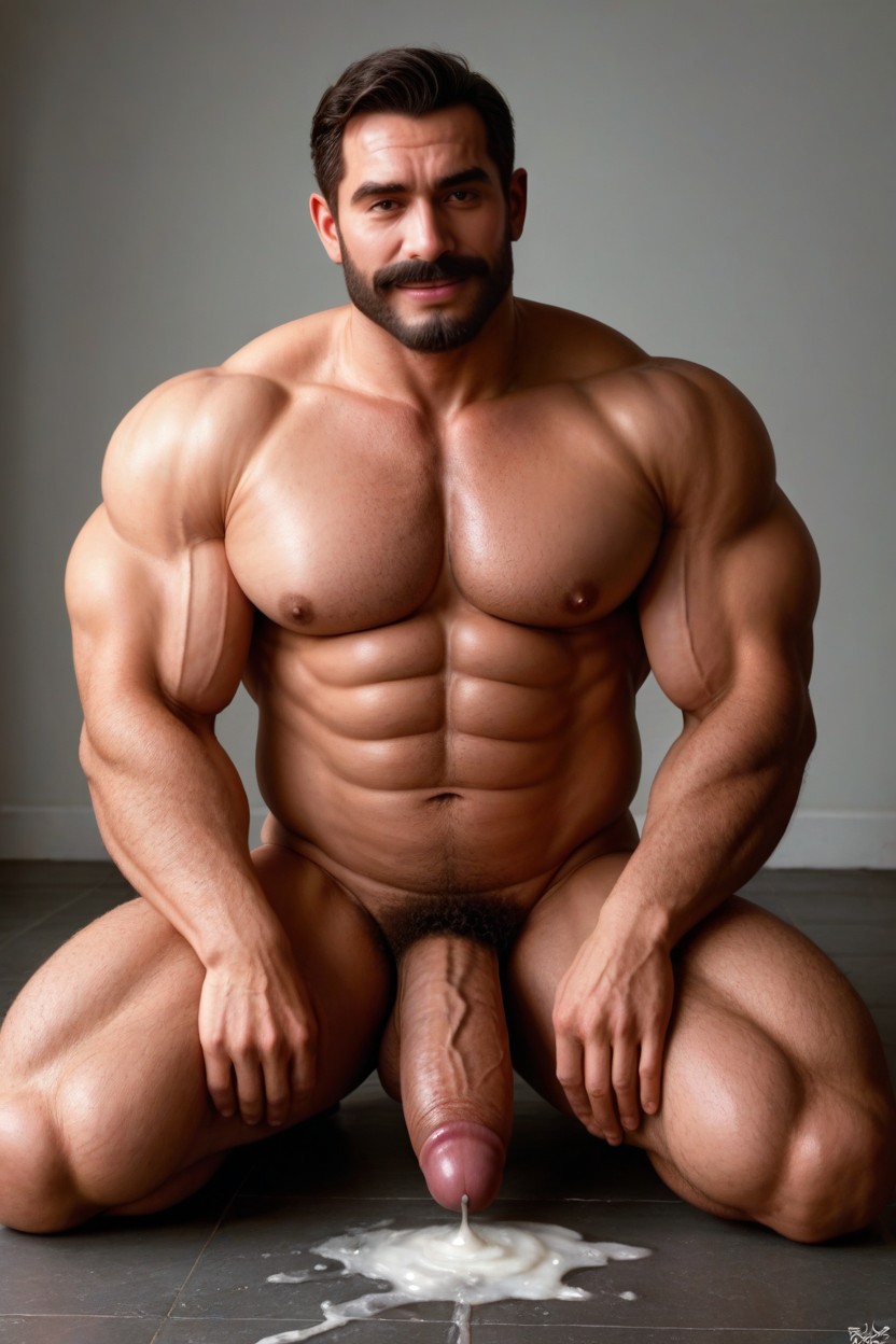 Big Round Pectoral Muscles, Smug Expression, Solo Man AI Gay Porn