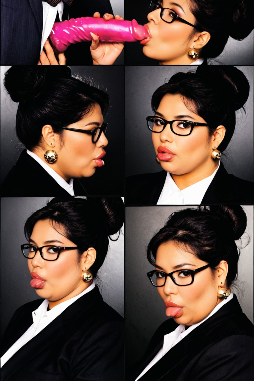 Thick Black Framed Glasses, Aggressive Deepthroat, Japanese BBW AI Porn