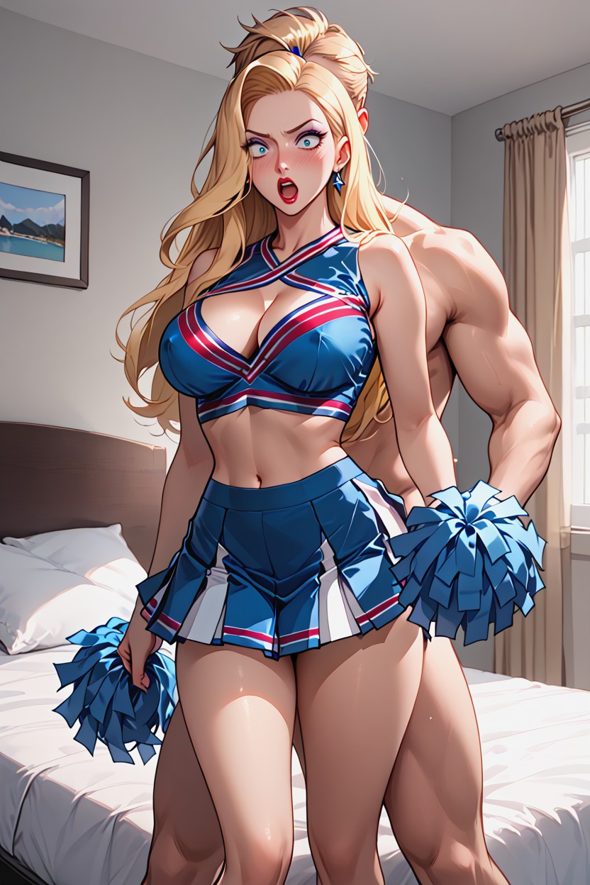 Looking At Man, Blue Cheerleader Costume, Panic Hentai AI Porn