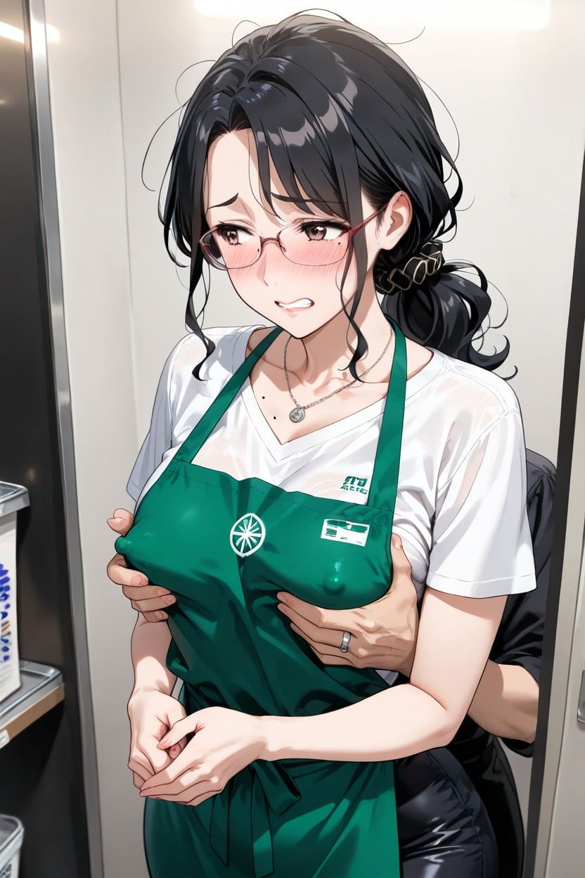 Against The Wall, Breast Grab, Looking Away Hentai AI Porn