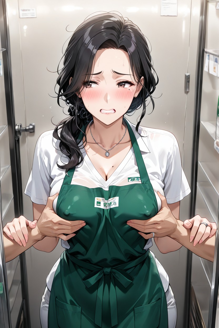Rounded Ass, Black Hair, Fat Middle-aged Man Hentai AI Porn