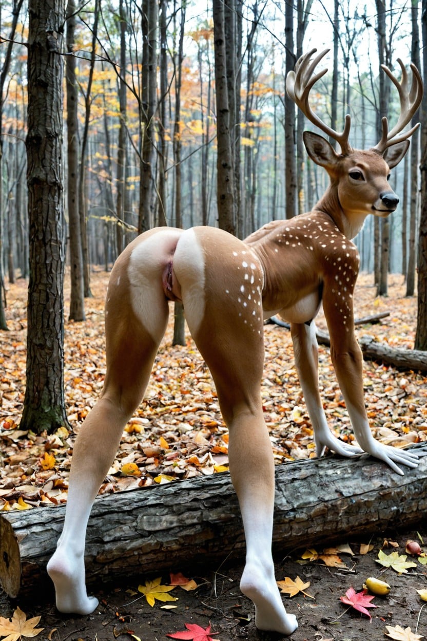 Deer Anthropomorphic Female Spreading Her Legs Steady, Furry, Deer Face AI Porn