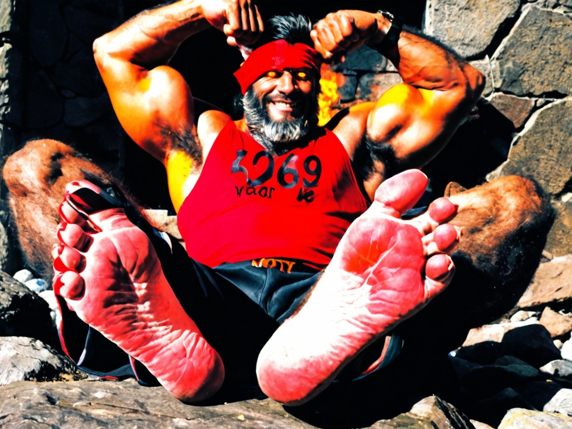Red, Knowing The Viewer Longs To Worship His Form, The Feet Paw Soles Are The Focus Of The Image Porno IA Gay