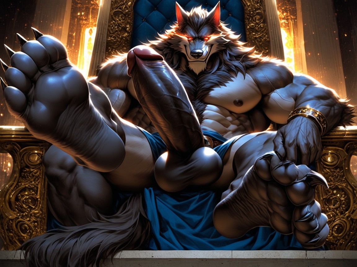 A Gold Crown On His Head, Imperious And Demanding The Viewer Worship His Paws, Who Is A Muscular Porno IA Gay