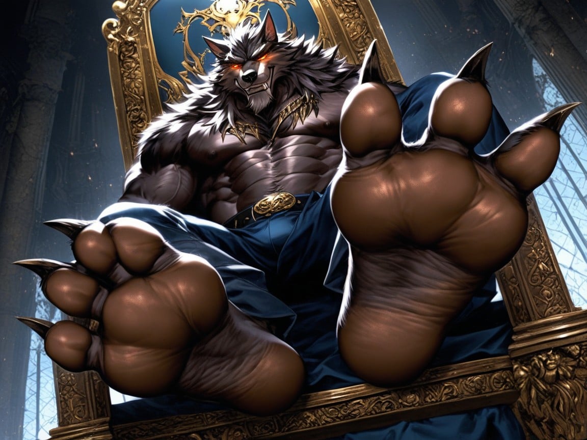 A Dominant, His Massive Wide Bare Feet Paws Soles Are Extended Towards The Viewer, Smirk AI Gay Porn