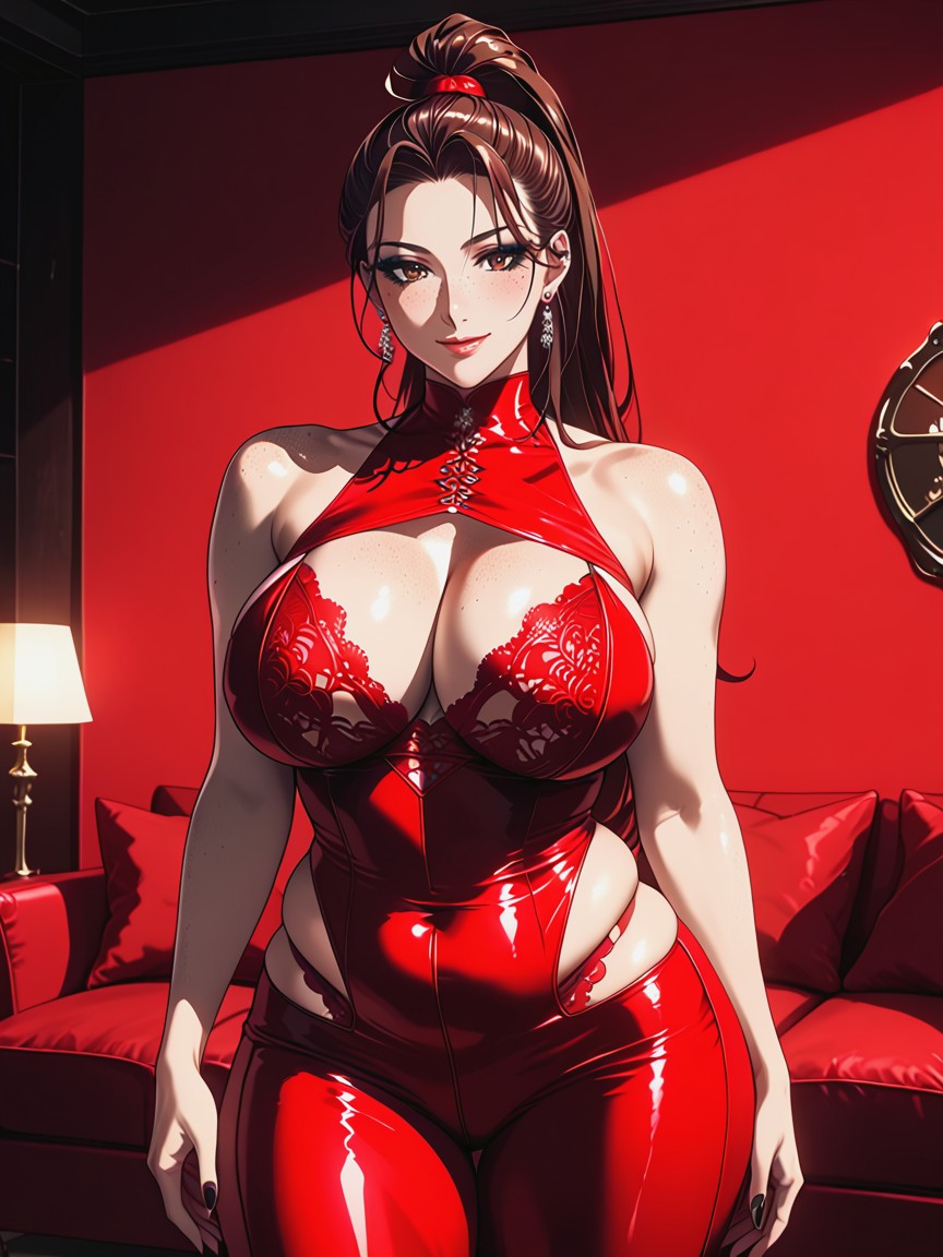Heavy Black Eyeshadow, Brown Eyes, Darkly Lit Hentai AI Porn