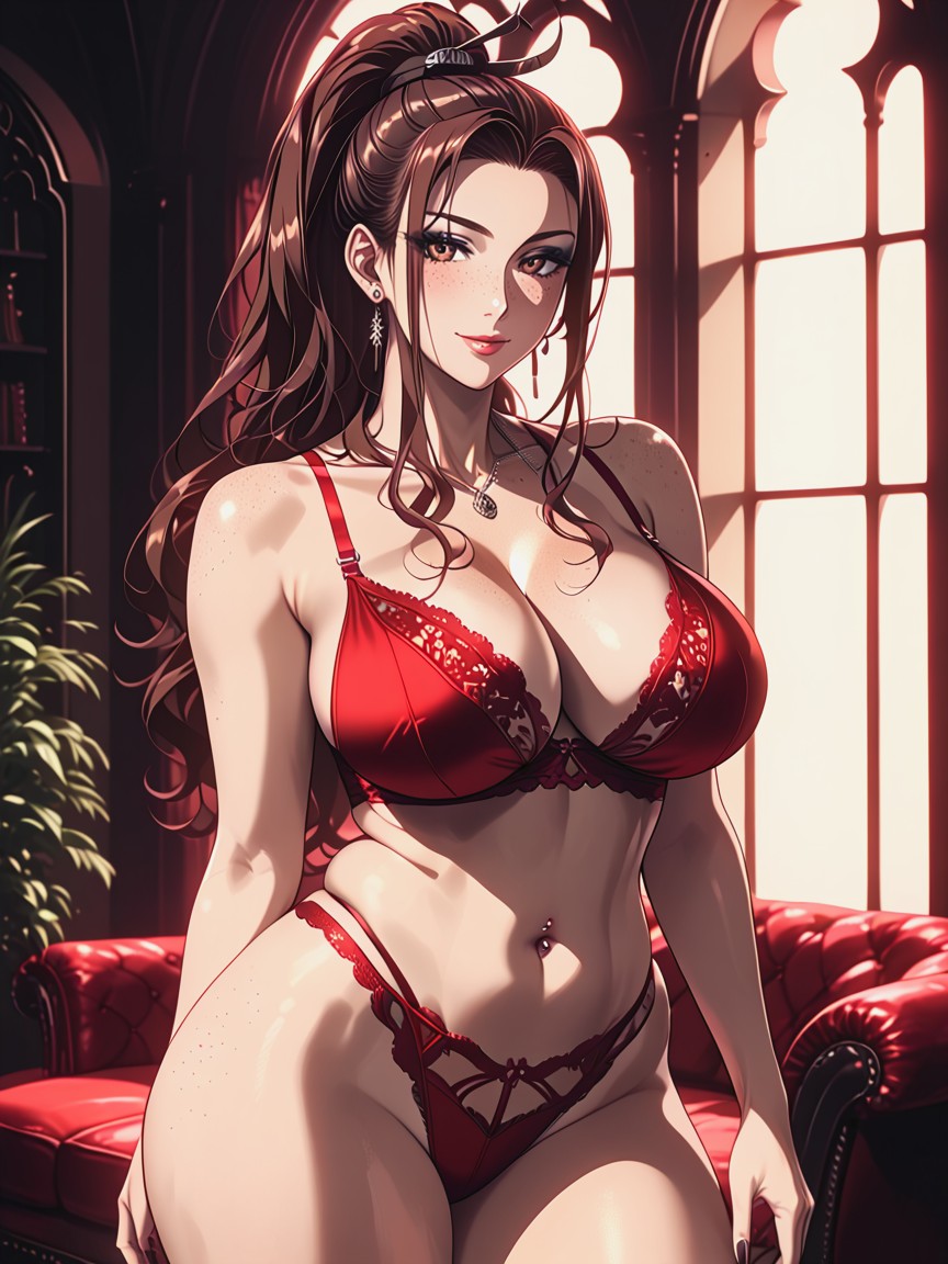 Navel Exposed, Heavy Black Eyeliner, Large Round Ass Hentai IA
