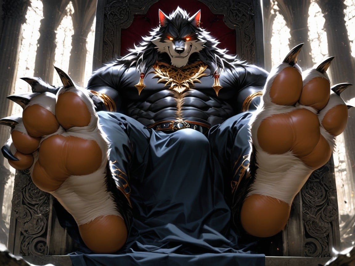 Sadistic, Knowing The Viewer Longs To Worship His Form, The Feet Paw Soles Are The Focus Of The Image AI Gay Porn