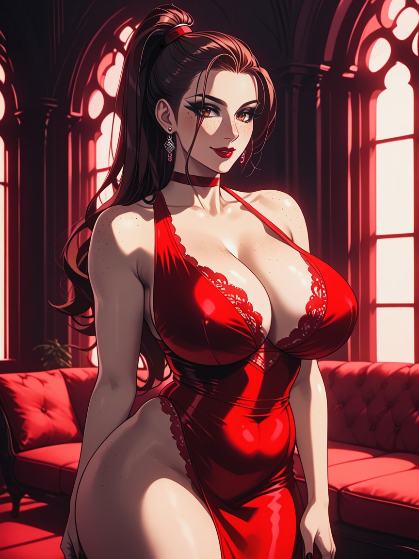 Slightly Chubby, Brown Eyes, Dark Lighting Hentai AI Porn