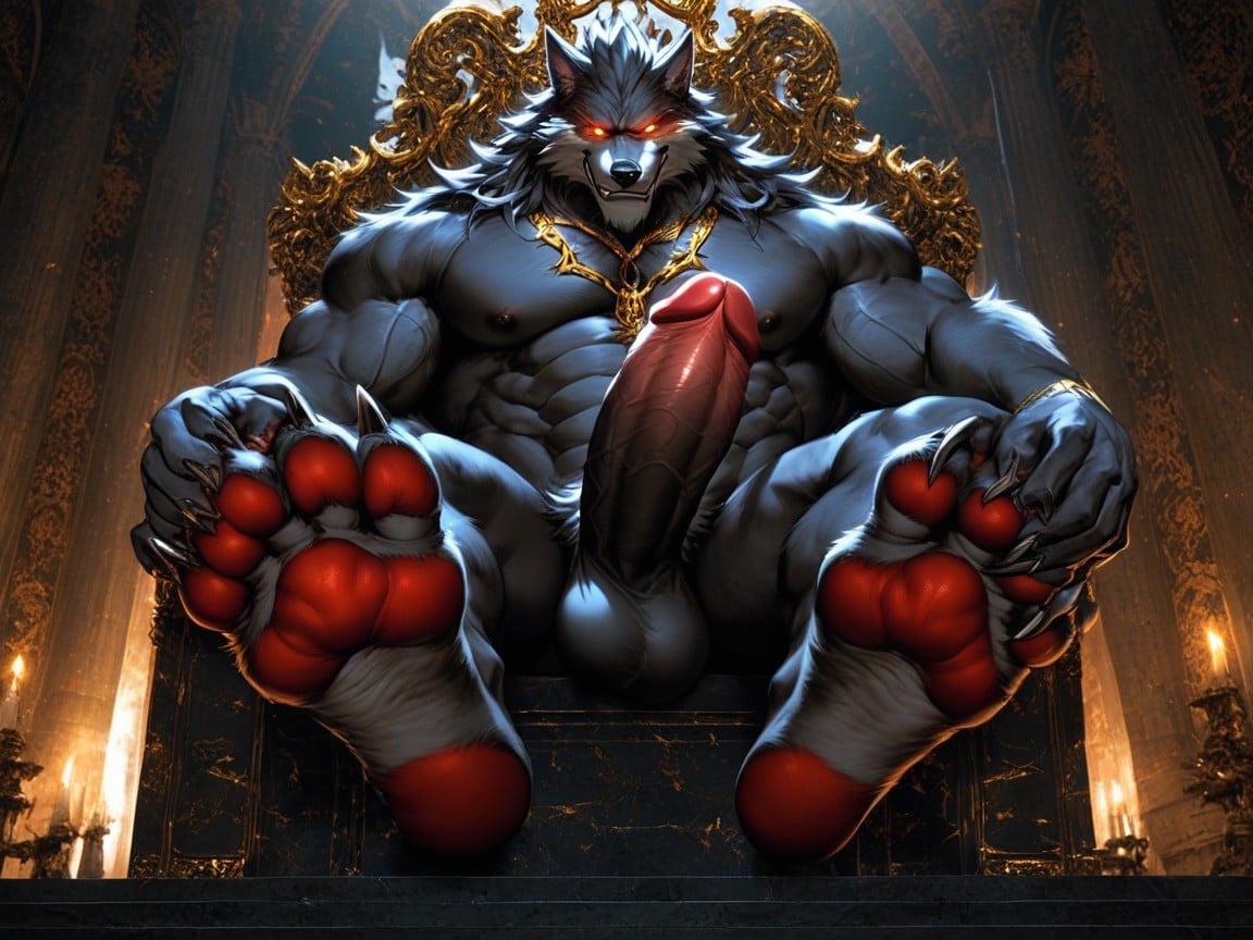 The Paw Soles Fill The Image, Dominant, Manly Anthropomorphic Werewolf AI Gay Porn
