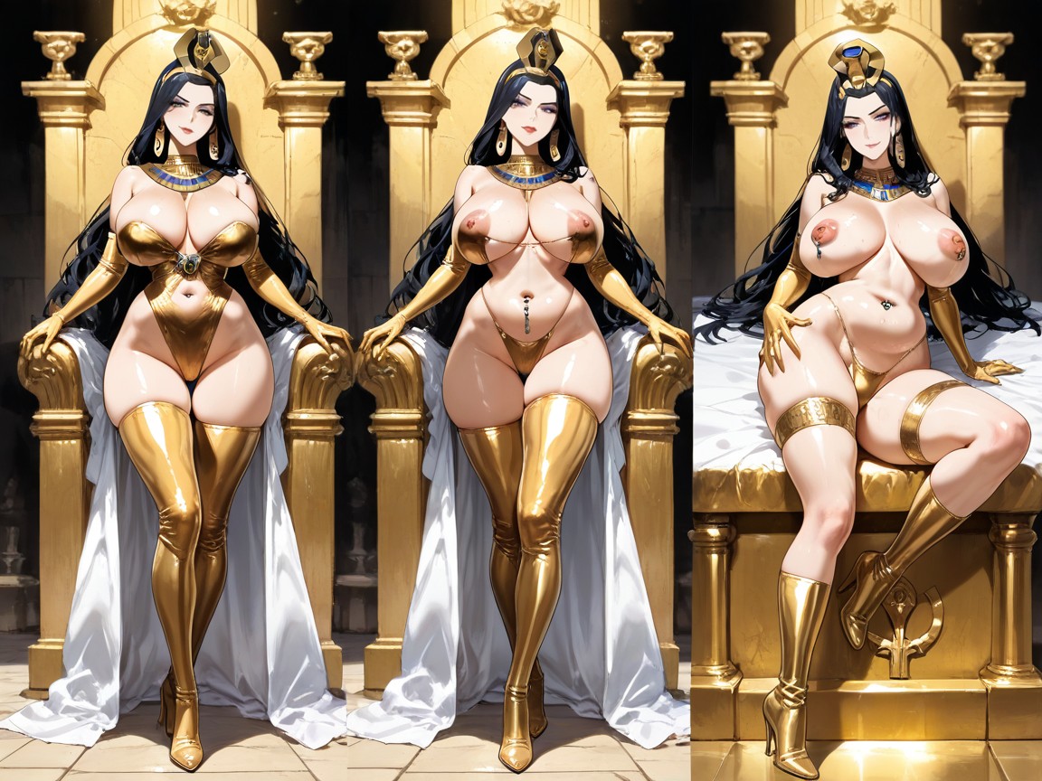 Round Firm Butt, Metallic Golden Slingshot Monokini, Massive Breast AI Porn