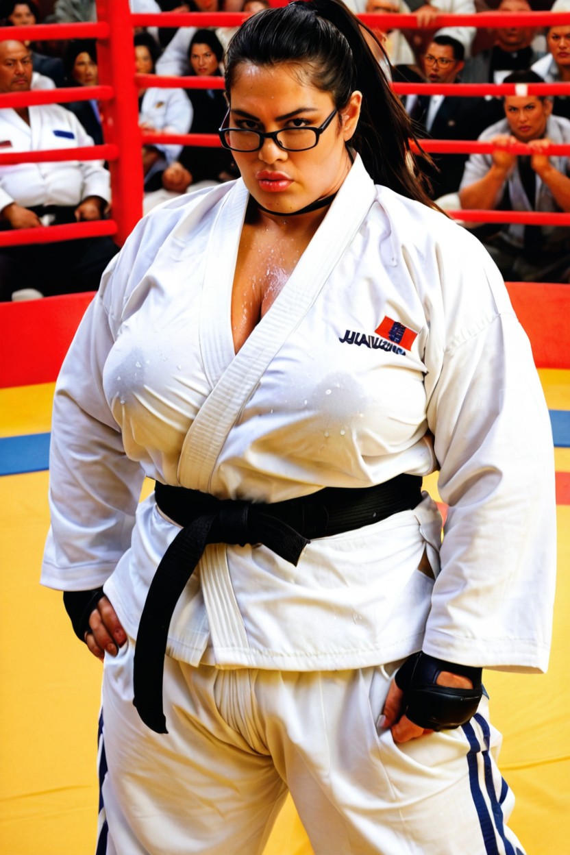 Manly, Brave Expression, Clothed Bulging Belly BBW AI Porn