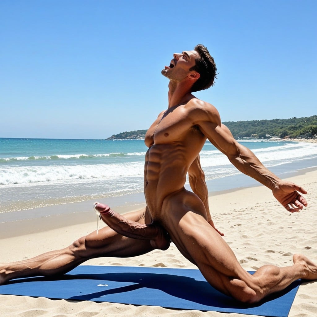 Extremely Gigantic Cock, Full Body Shot From The Side, Handsome Man Doing Yoga AI Porn