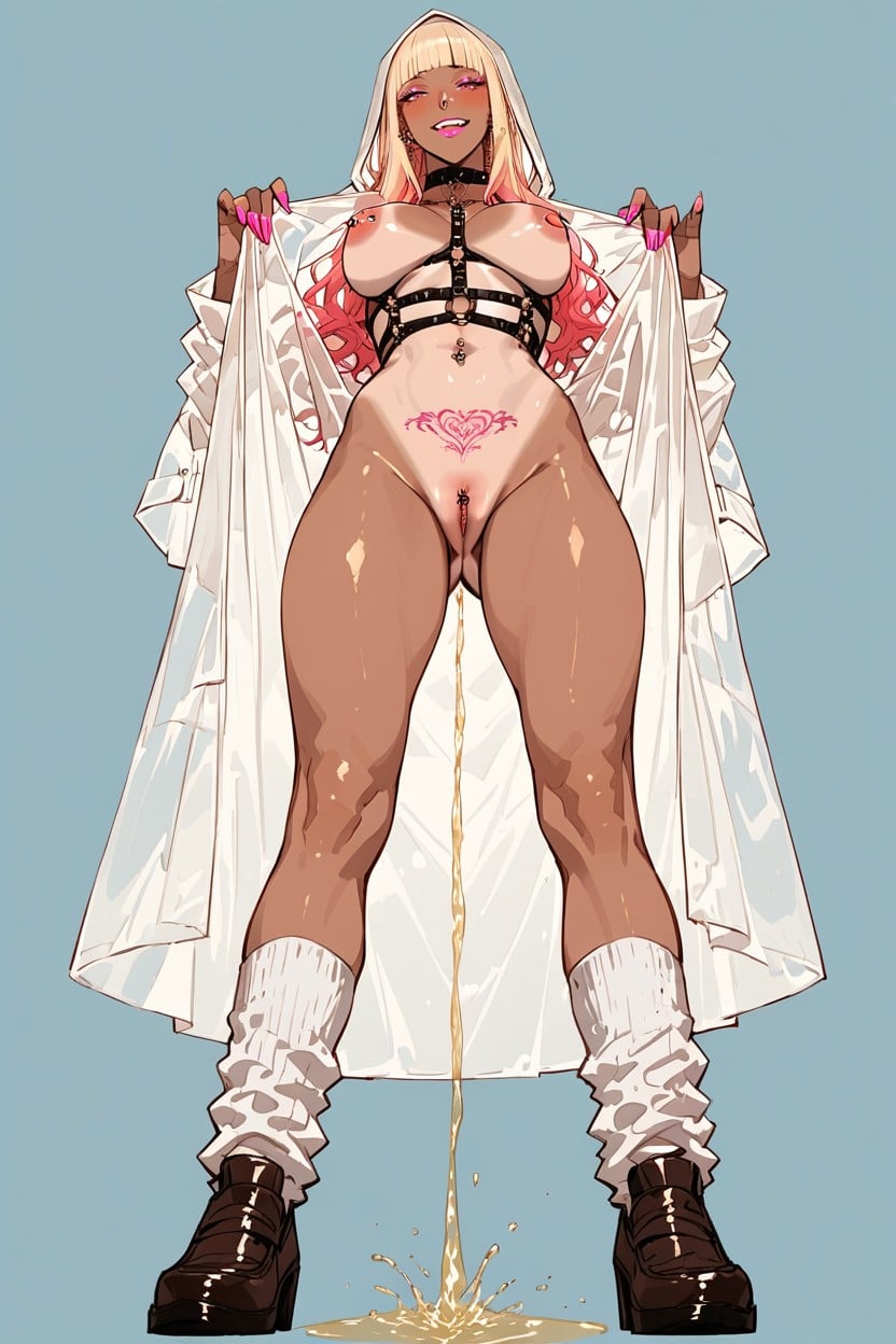 Red Body Harness, No Panties, Black Tan Skin Hentai AI Porn