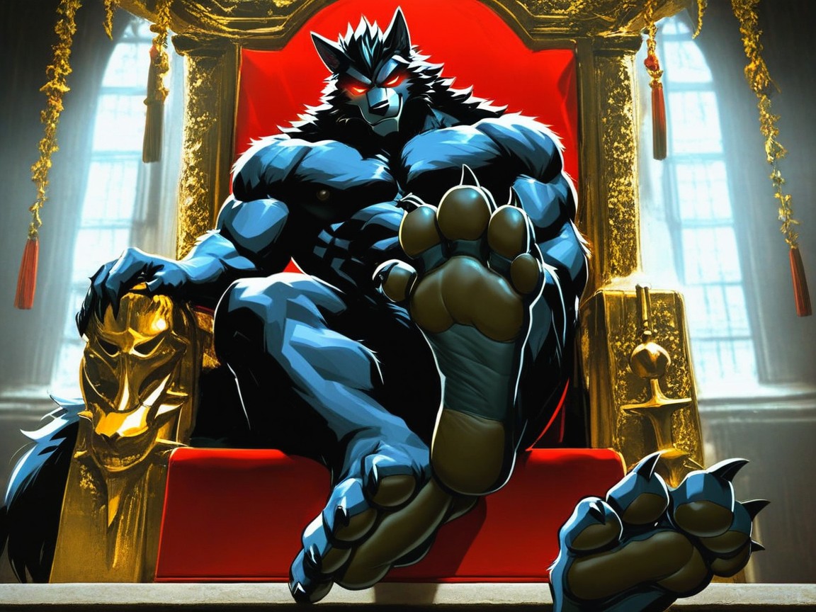 Dominant, His Massive Wide Bare Feet Paws Soles Are Extended Towards The Viewer, Sadistic AI Gay Porn