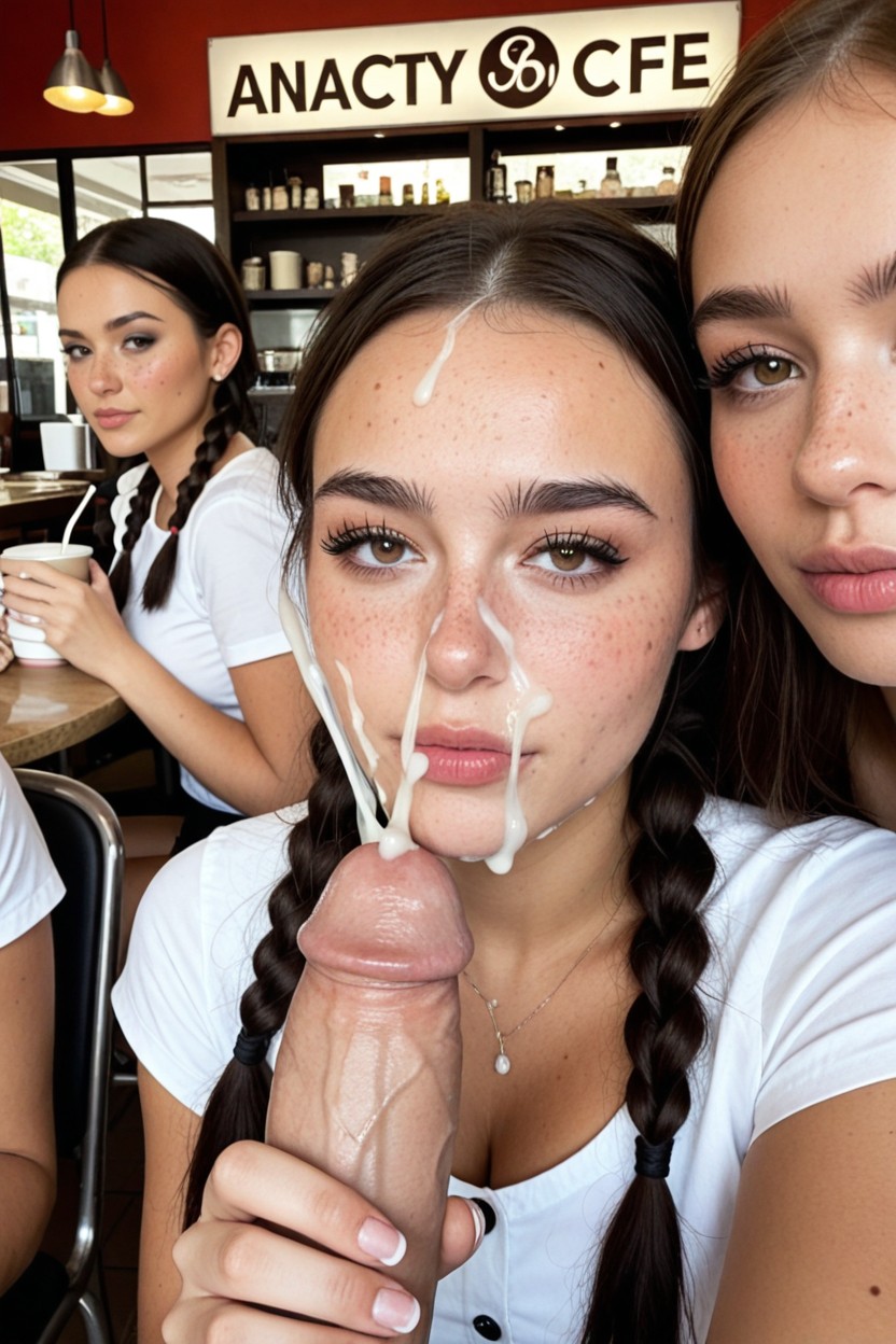 Excessive Thick Cum On Forehead, Cafe, Blushing AI Porn
