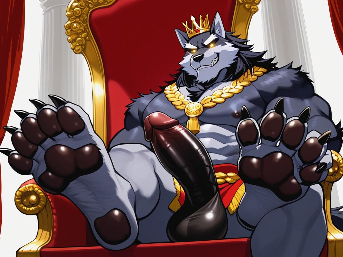 Imperious And Demanding The Viewer Worship His Paws, A Gold Crown On His Head, Arrogant & Smug AI Gay Porn