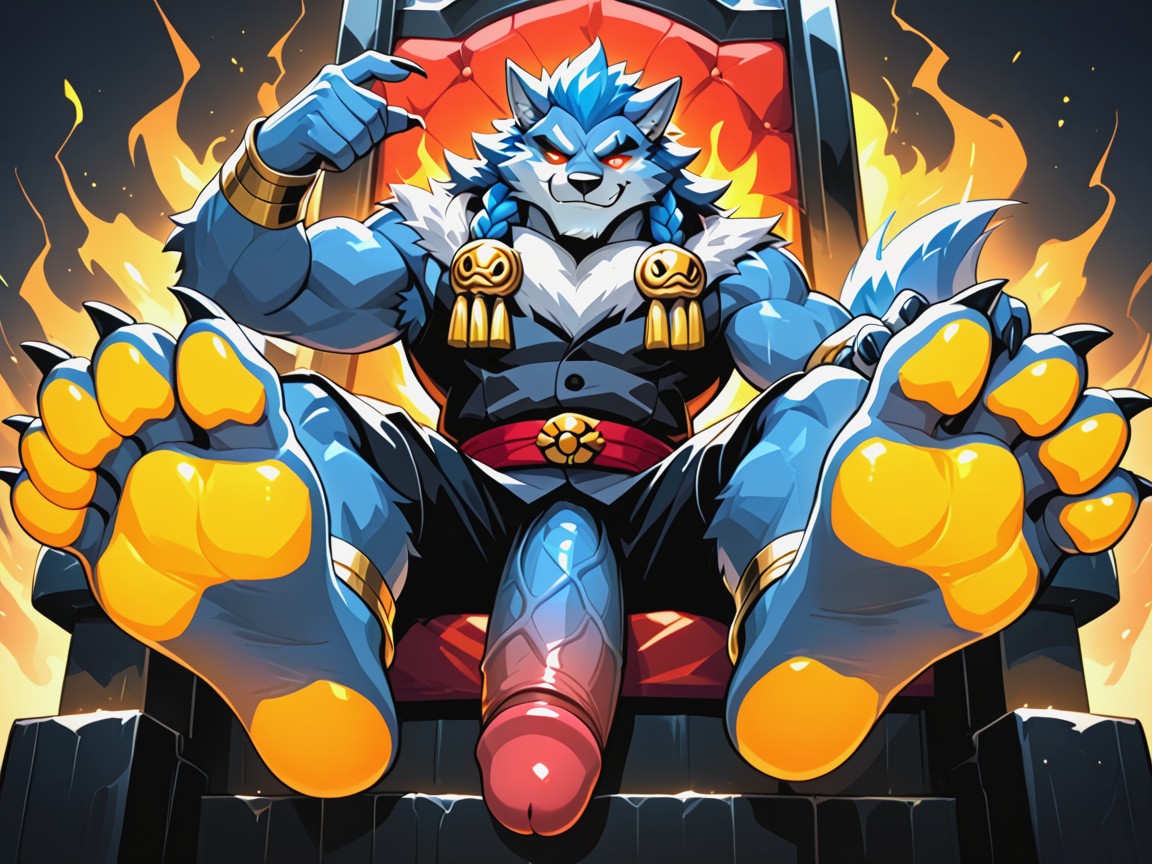 A Dominant, Of A Furry Werewolf, The Feet Paw Soles Are The Focus Of The Image AI Gay Porn