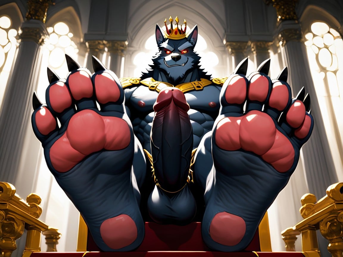 Furry Foot Paws, A Gold Crown On His Head, Paws For Feet AI Gay Porn