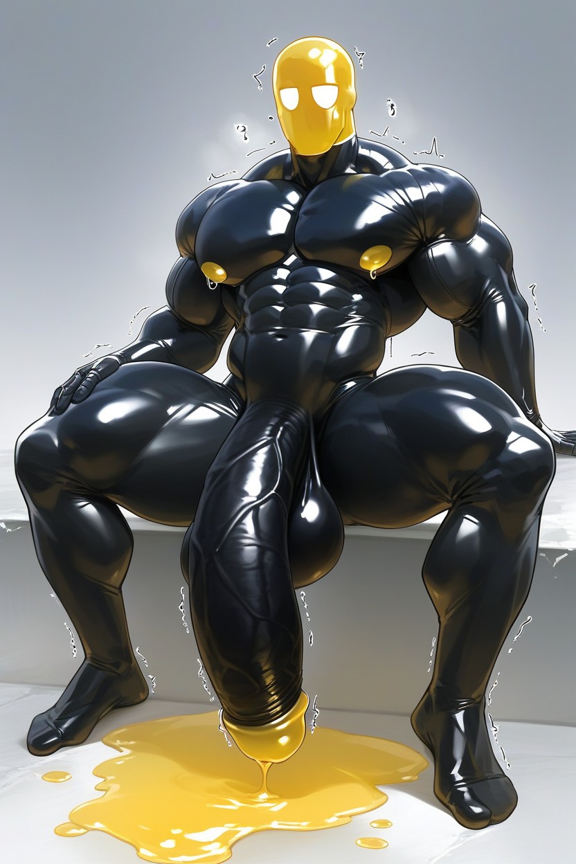 Transparent Neck, Huge Pecs, Neon Yellow Liquid Man AI Gay Porn