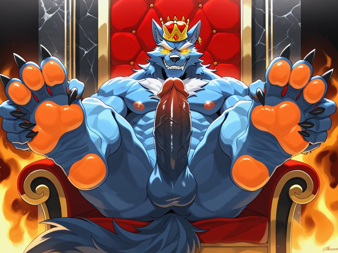 A Gold Crown On His Head, Massive, Paws For Feet AI Gay Porn