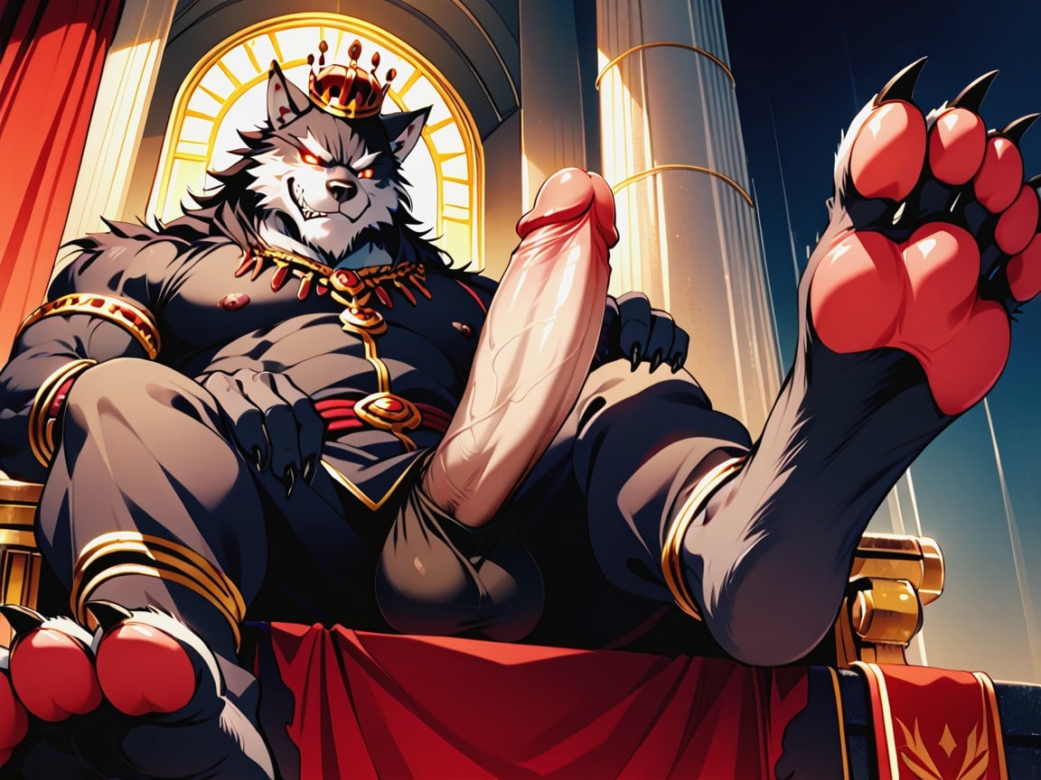 Paw Soles, Smug Expression, His Massive Wide Bare Feet Paws Soles Are Extended Towards The Viewer AI Gay Porn