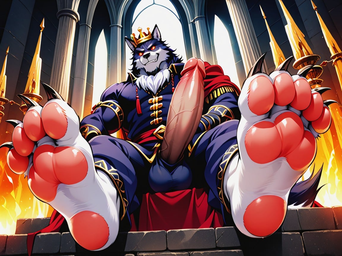 The Paw Soles Fill The Image, Glowing Eyes, Manly Anthropomorphic Werewolf AI Gay Porn