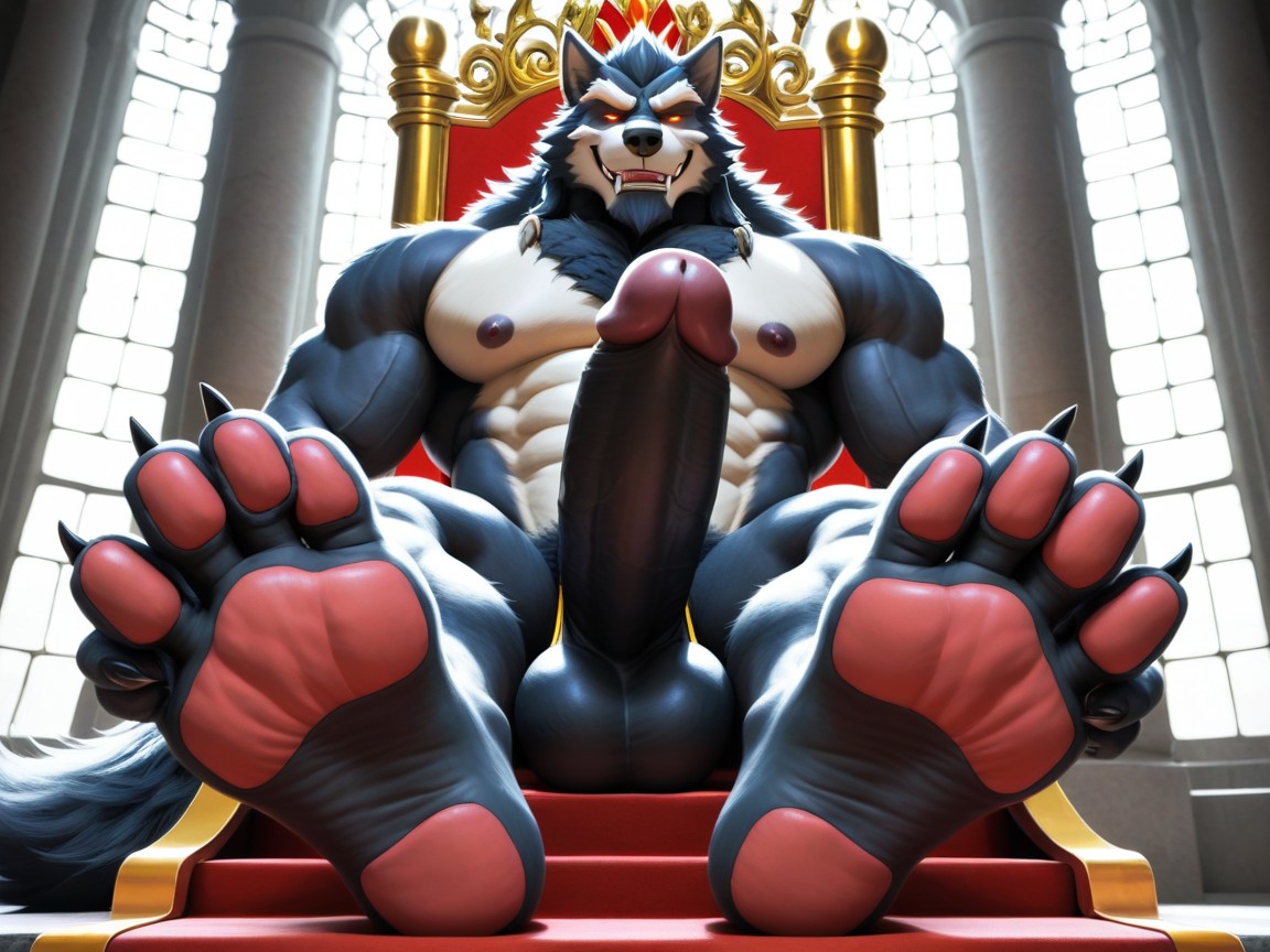 Sadistic, The Feet Paw Soles Are The Focus Of The Image, His Beautiful Massive Penis Stands Erect And Glorious AI Gay Porn