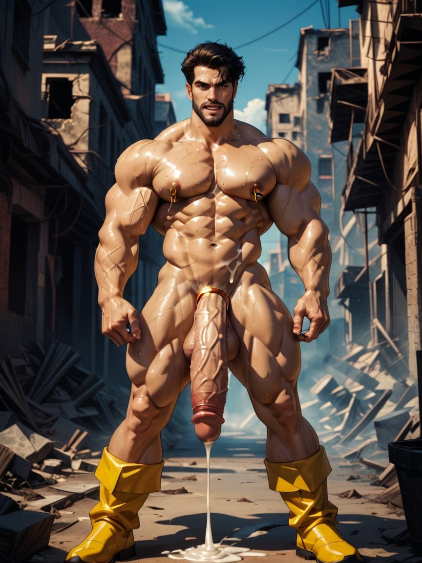 Naked, Oversized Muscles, Massive Growing Tight Saggy Balls AI Gay Porn