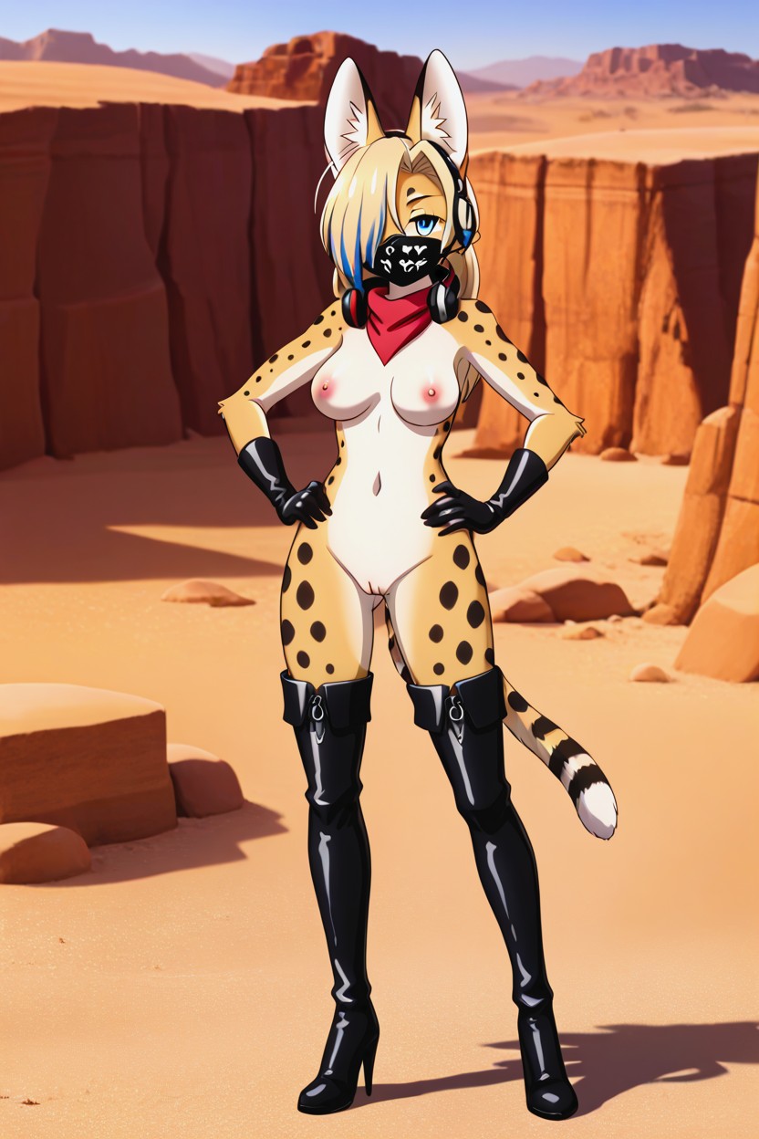 Detailed Head, Brown Thigh Boots, Desert Furry AI Porn
