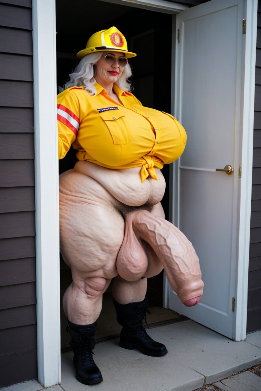 Gigantic Saggy Breast, Huge Round Thighs, Firefighter AI Porn