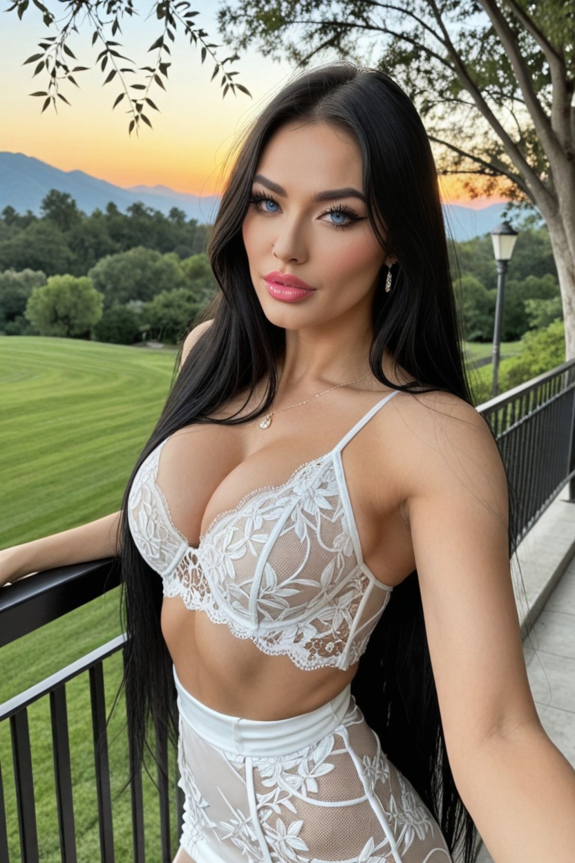 Park, Glossy Pink Lipstick, Very Long Hair AI Porn