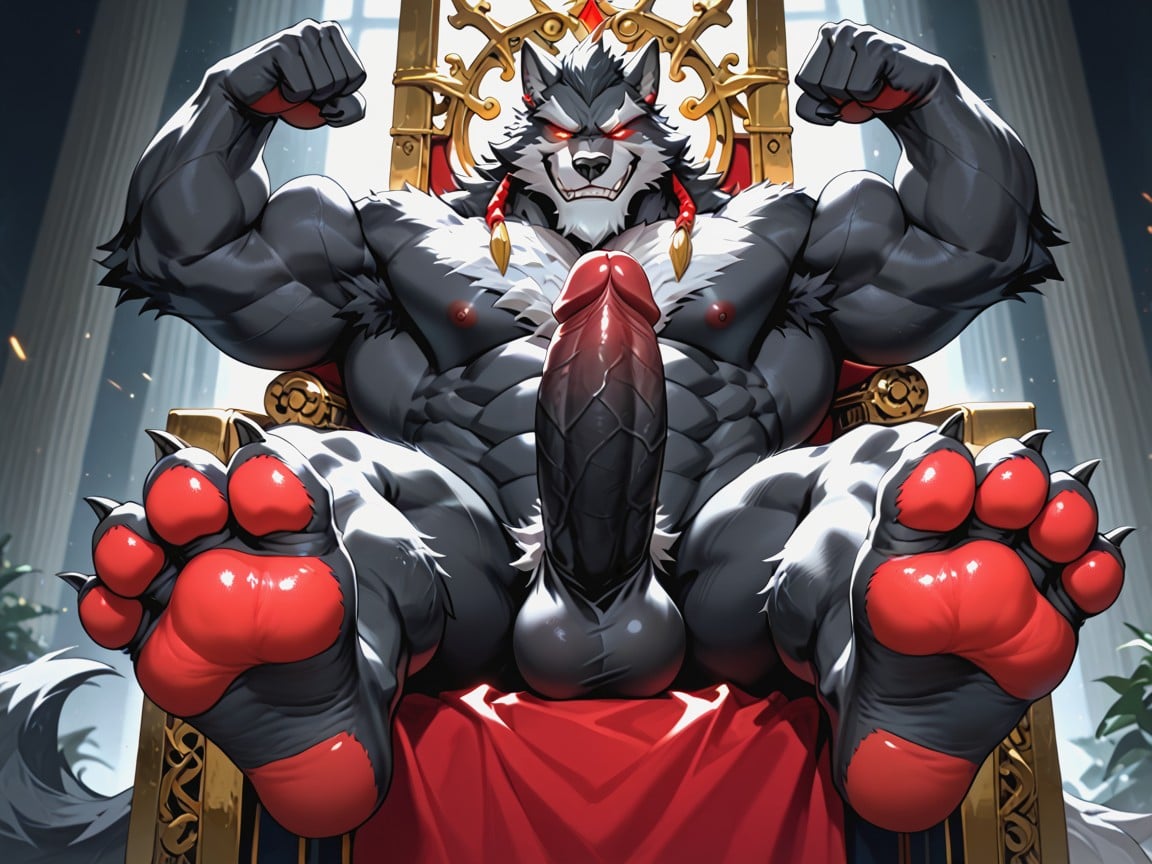 Of A Furry Werewolf, A Gold Crown On His Head, Sadistic Werewolf Is Showing Off His Soles AI Gay Porn