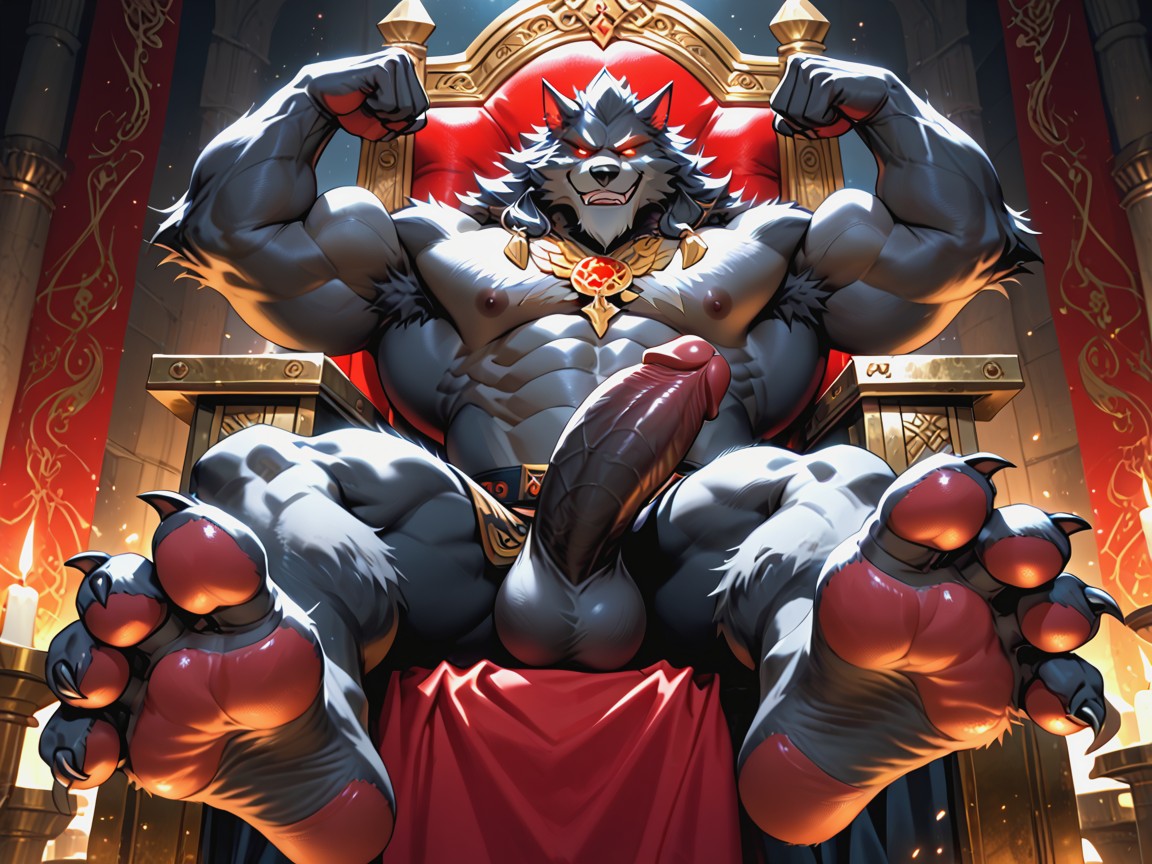 Paw Soles, Arms Up Flexing Biceps, A Dominant AI Gay Porn
