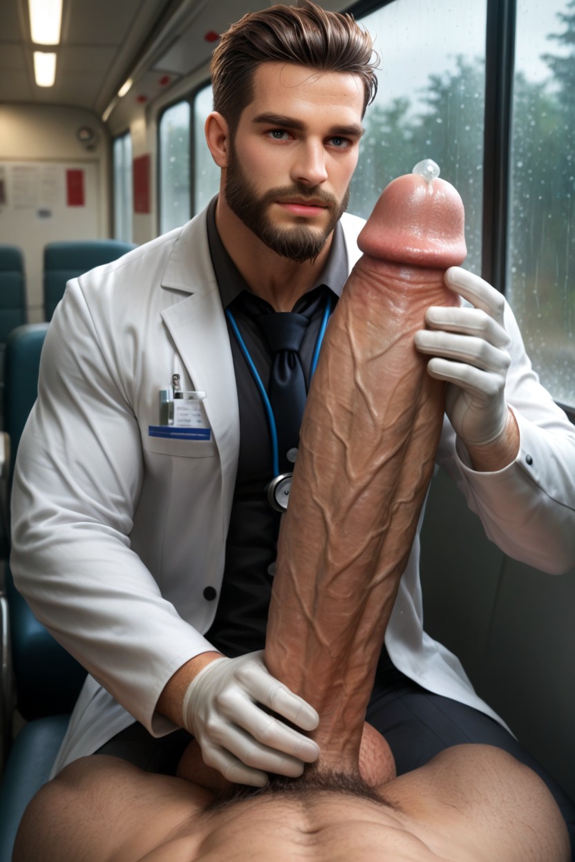 Excessive Precum That Drips And Puddles Everywhere, Hyper Veiny Cock, Handsome Bearded Face AI Gay Porn
