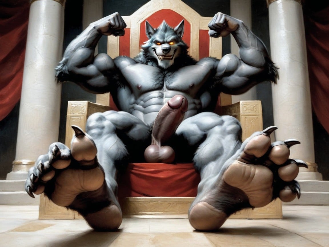 His Paws Are Large And Manly, His Beautiful Massive Penis Stands Erect And Glorious, Dominant AI Gay Porn