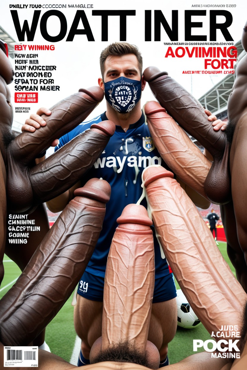 Blowjob, Eyes Rolling Back With Pleasure, A Handsome Bearded Male Soccer Player AI Gay Porn