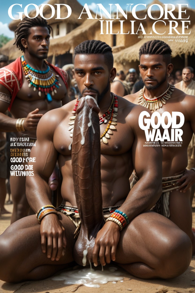 Crowded African Tribal Village, Cum, Blowjob AI Gay Porn