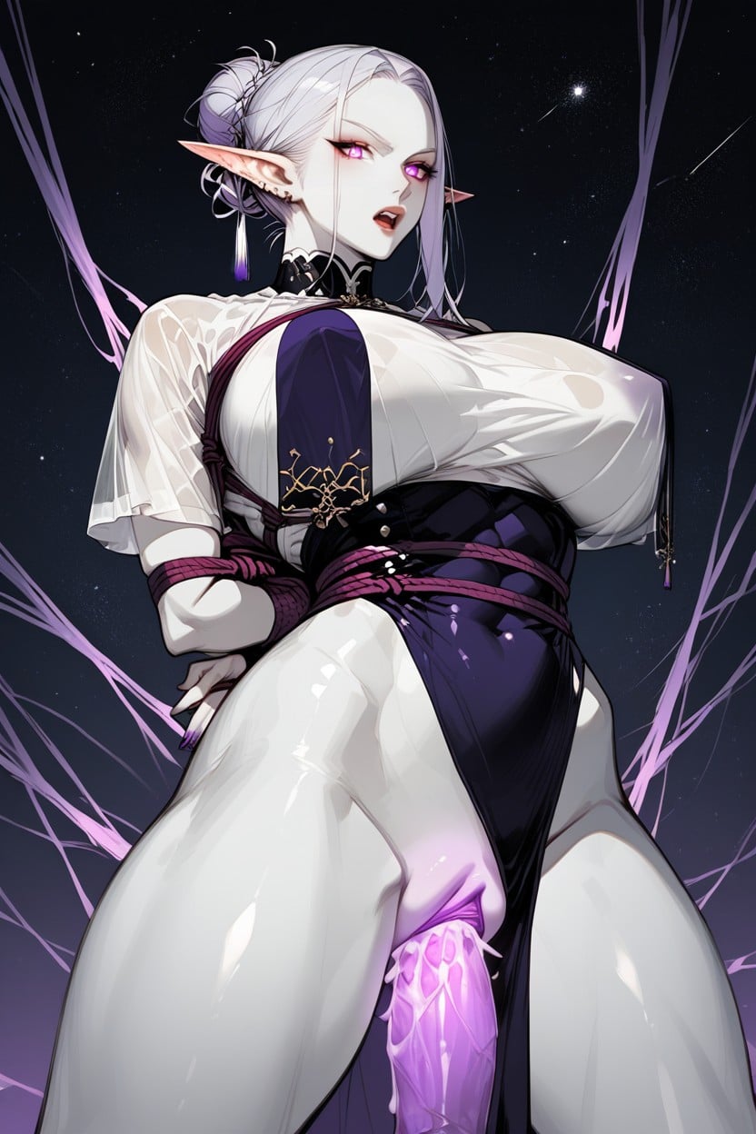Glowing Pussy Purple, White Pussy, Bound By A Dark Purple Rope Furry AI Porn
