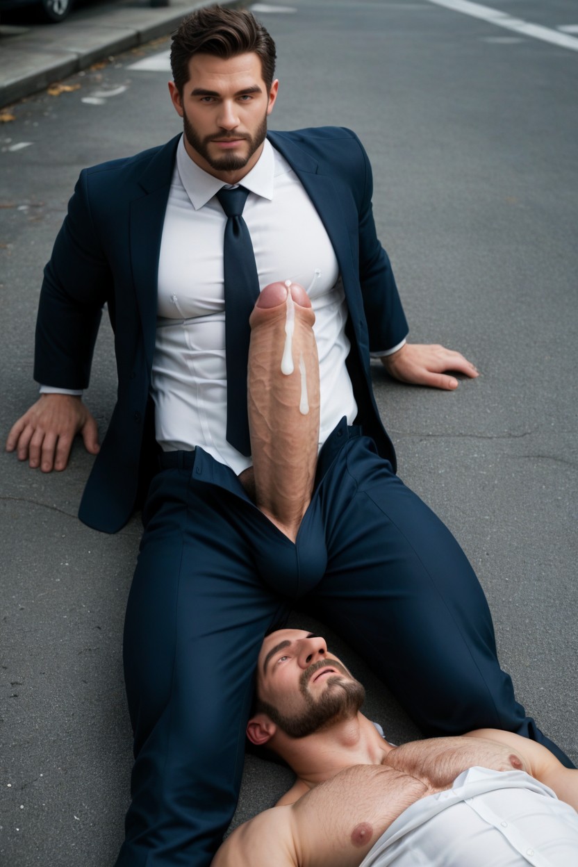 18+, Busy Street Full Of Pedestrian Men, Distant Perspective AI Gay Porn