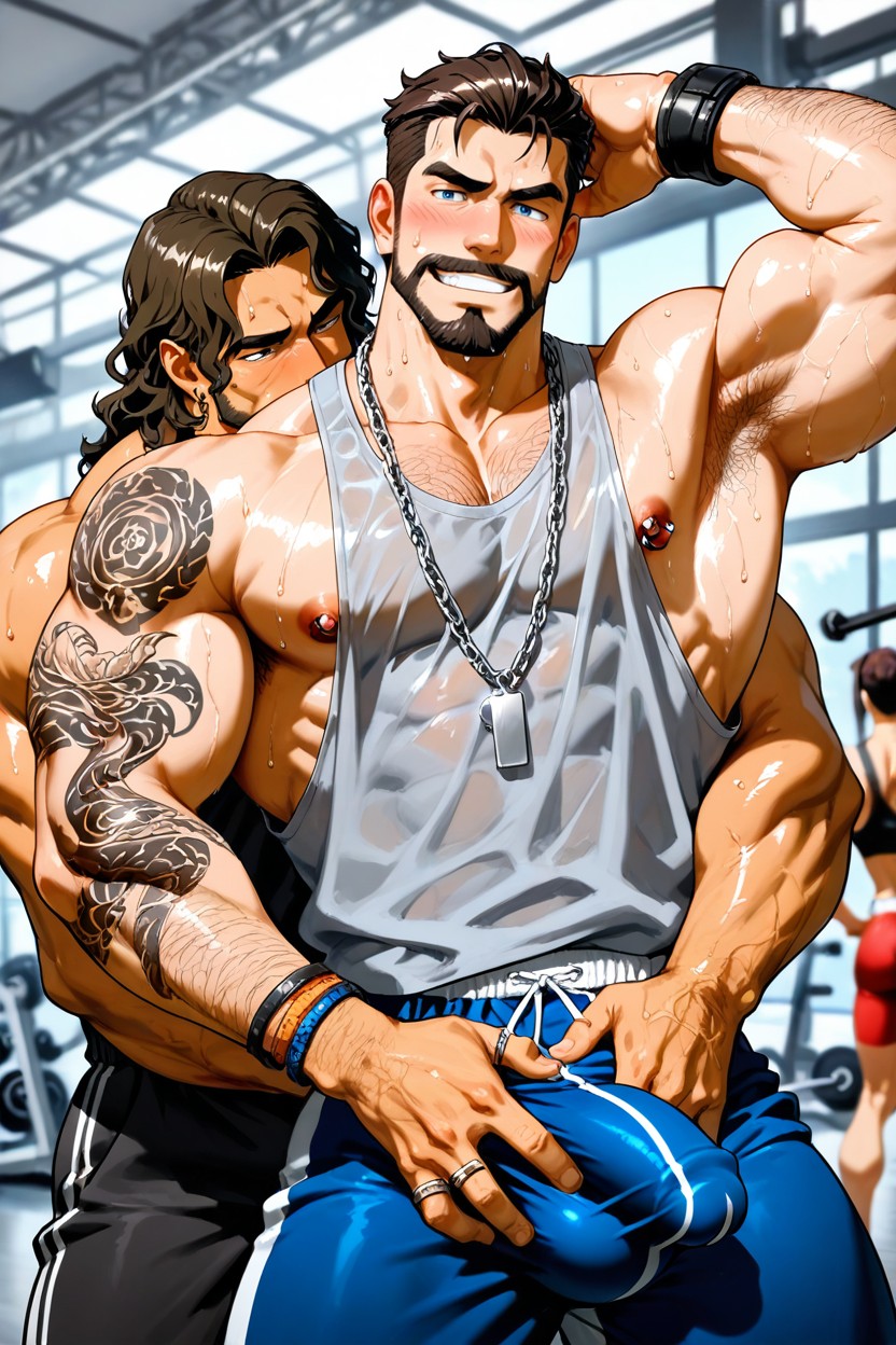 Sleeve Full Tattoos, Flexing One Arm, Tonge Out AI Gay Porn